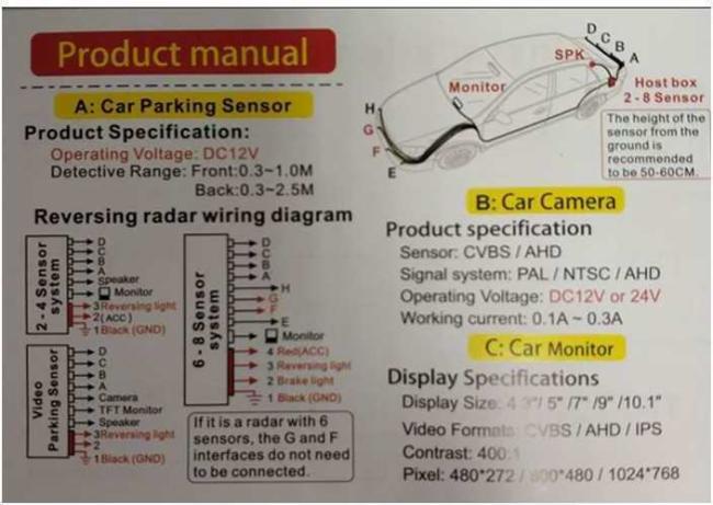 KIT 4 SENSORI DI PARCHEGGIO WIRELESS NERO CON DISPLAY ACUSTICO AUTO CAMPER  SUV