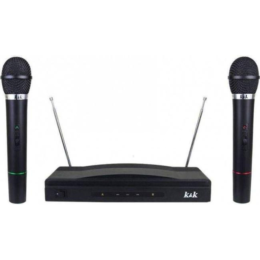 Coppia Microfoni Wireless A Doppio Canale Con Centralina VHF Bicanale Kit Voce