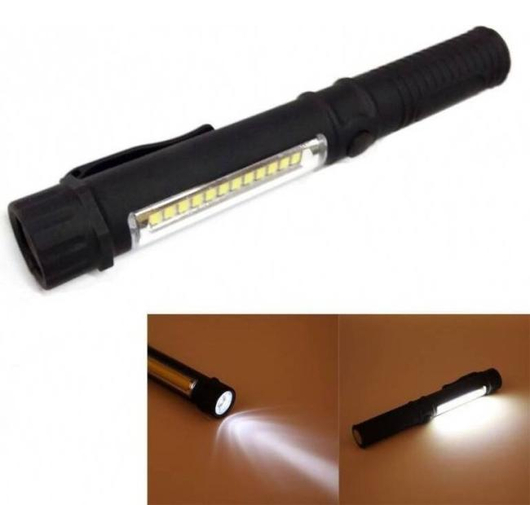 Torcia LED Cob Luce Bianca Lampada Lavoro Officina Garage Batterie Clip Penna