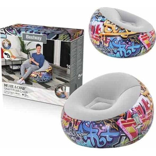 Poltrona Pouf Gonfiabile 112x112x66 cm Tema Graffiti Comfort Relax Casa