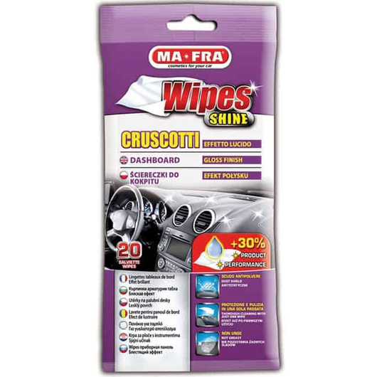 20 Salviette Lava Pulisci Cruscotti Effetto Lucido Auto Wipes Clean Shine