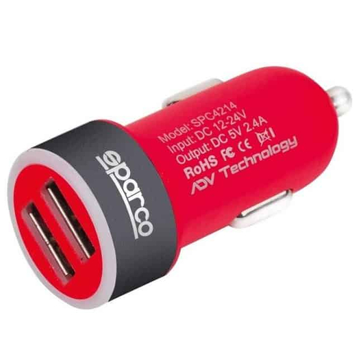 Caricabatterie USB 12V/24 Presa Accendisigari Rosso Doppia Porta Auto Furgone