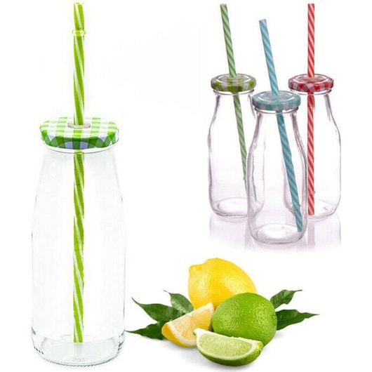 4x Bicchiere Barattolo Tappo con Foro e Cannuccia 450 ml per Bibite Cocktail