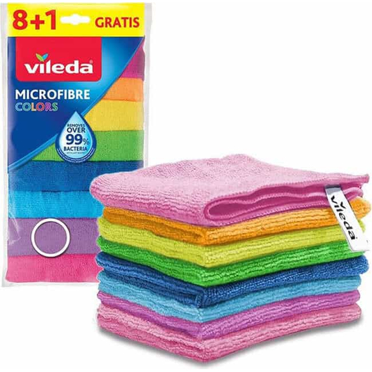 9 Panni Vileda Microfibra Colors Lavabili in Lavatrice Riutilizzabili 30x30 cm