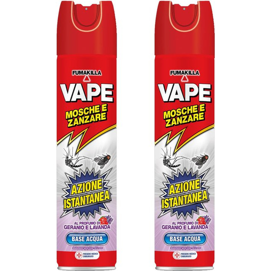 2 Insetticida Mosche Zanzare Spray 400ml Vape profumo di geranio e lavanda