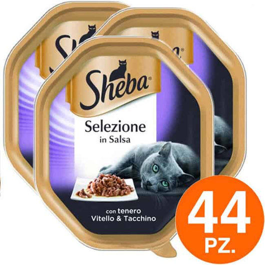 Sheba Cibo per Gatti al Gusto Vitello e Tacchino - 44 Vaschette da 85 grammi