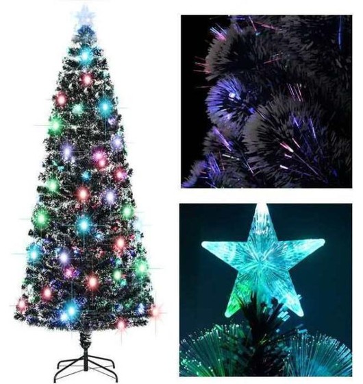 Albero di Natale a Luci LED Fibra Ottica Artificiale 7 Colori RGB Bianco 150cm