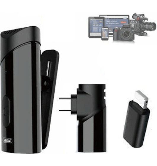 Microfono Wireless Lavalier 2.4 ghz con Clip-On e Riduzione Rumore USB Type-C