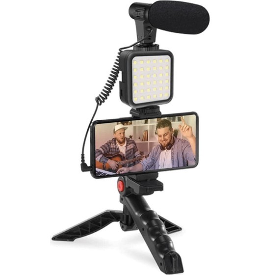 Kit Vlogger 4 in 1 con microfono luce 36 Led supporto per telefono su treppiede
