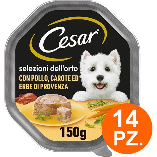 Cesar Selezioni dell'Orto Cibo per Cani con Pollo Carote - 14 Vaschette da 150g