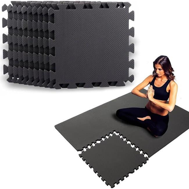 Tappeto Puzzle Tappetino Multiuso Fitness Palestra 10pz in Schiuma 30x30cm Nero